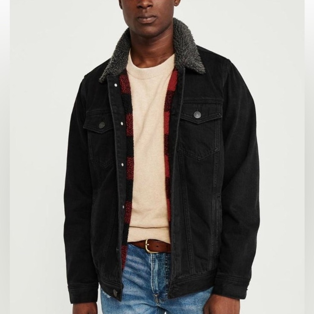 Abercrombie & Fitch Men's Buffalo Plaid Sherpa Lined Jean Jacket S